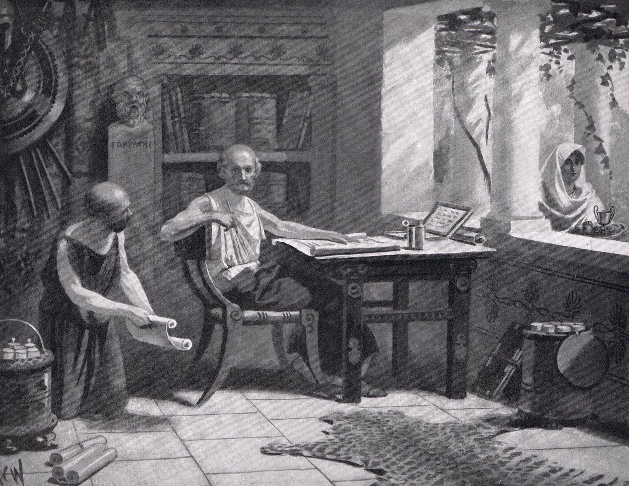 Ksenofont dyktujący swoją historię, ilustracja z „Historia Narodów Hutchinsona”, 1915 autorstwa A.C. Weatherstone