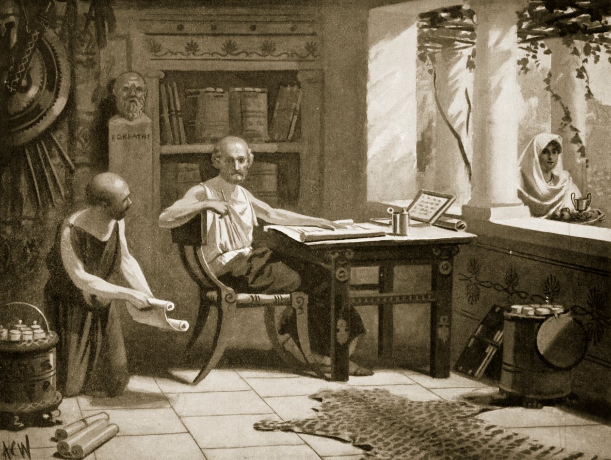 Ksenofont dyktujący swoją historię, ilustracja z „Historia Narodów Hutchinsona”, 1915 autorstwa A.C. Weatherstone
