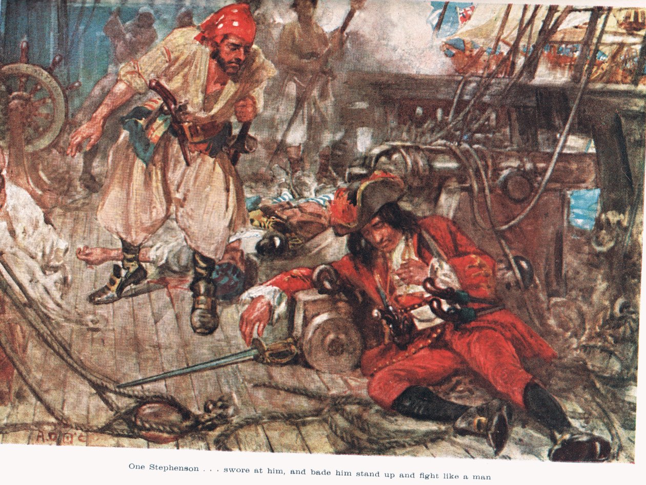 Pewien Stephenson... kazał mu wstać i walczyć jak mężczyzna, ilustracja z „Krainy złotego handlu”, wydanej przez Jacka w 1921 roku autorstwa A.D. McClintock