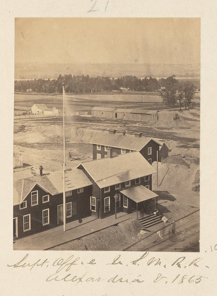 Biuro Kuratora, United States Military Railroad, Alexandria, Wirginia autorstwa A.J. Russell