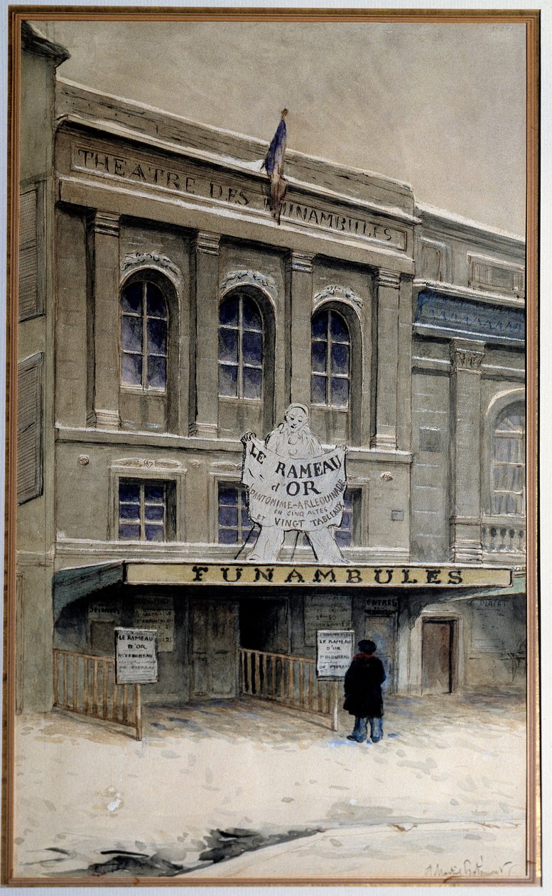 Widok na Theatre des Funambules na bulwarze Crime (boulevard du Temple w Paryżu). Akwarela Adolphe (1828-1883) Paryż. Muzeum Karnawału autorstwa A.P. Martial