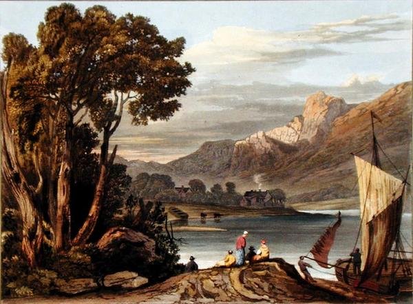 Nowy jaz. Patrząc w górę rzeki, tablica 11 z Opisu rzeki Wye, rytowana przez Theodore Henry Fielding (1781-1851), 1818 (akwatinta ręcznie kolorowana) autorstwa A.V. Copley after Fielding