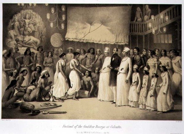 Święto Bogini Dourgi w Kalkucie, z „Podróży po Indiach”, ryt. Louis Henri de Rudder (1807-81) wyd. w Londynie autorstwa A. (after) Soltykoff