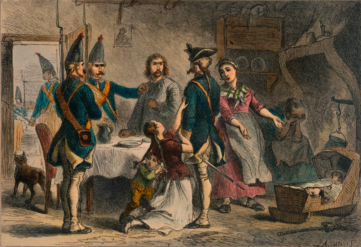Pobór żołnierzy niemieckich do służby w Ameryce, ok. XIX w. autorstwa A Bobbell