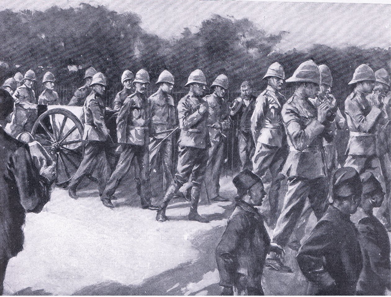 Pogrzeb z wojskowymi honorami więźnia burskiego w Simonstown, z książki After Pretoria: The Guerilla War wydanej przez Harmsworth Bros Limited, 1901 autorstwa A. C. Ball