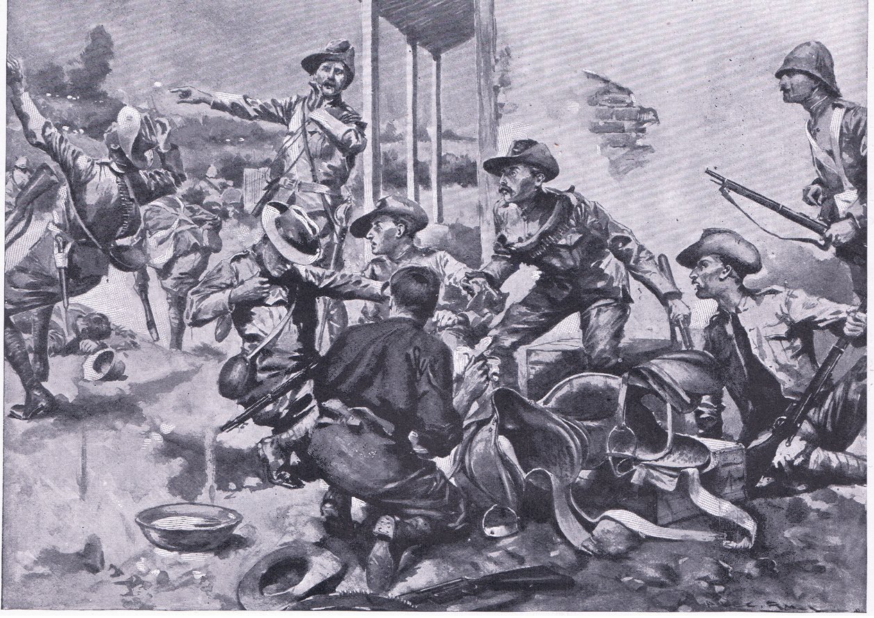 Atak na farmę Hamel Fontein, z książki After Pretoria: The Guerilla War wydanej przez Harmsworth Bros Limited, 1901 autorstwa A. C. Ball