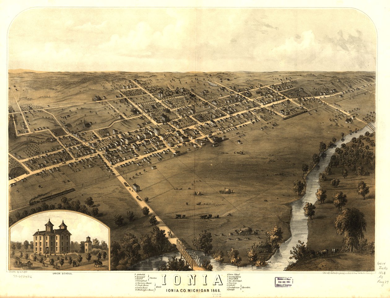 Ionia, Ionia Co, Michigan 1868 r. LOC 73693432 autorstwa A.; Chicago Lithographing Co. Ruger