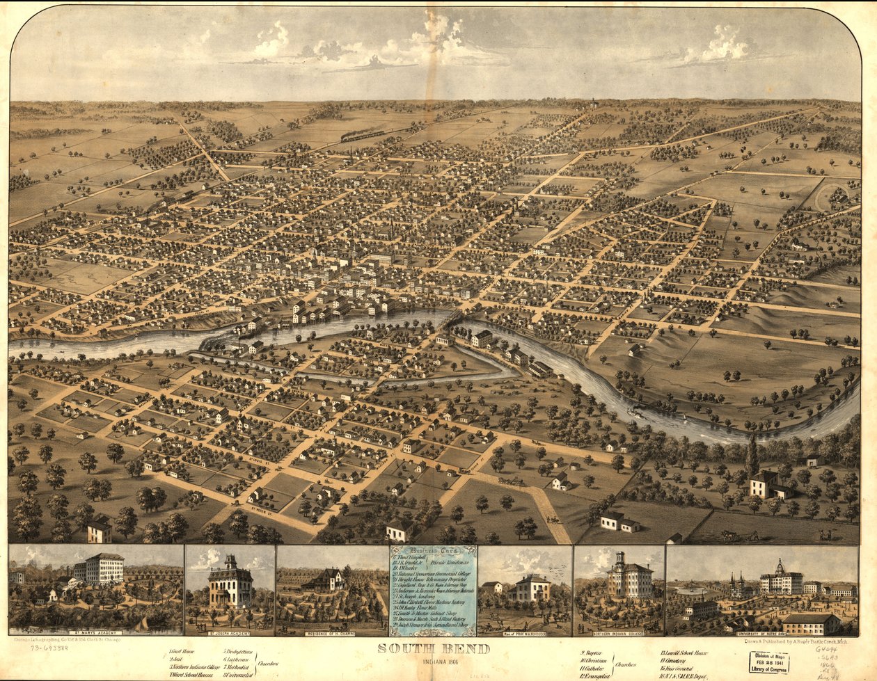 South Bend, Indiana 1866. autorstwa A.; Chicago Lithographing Co. Ruger