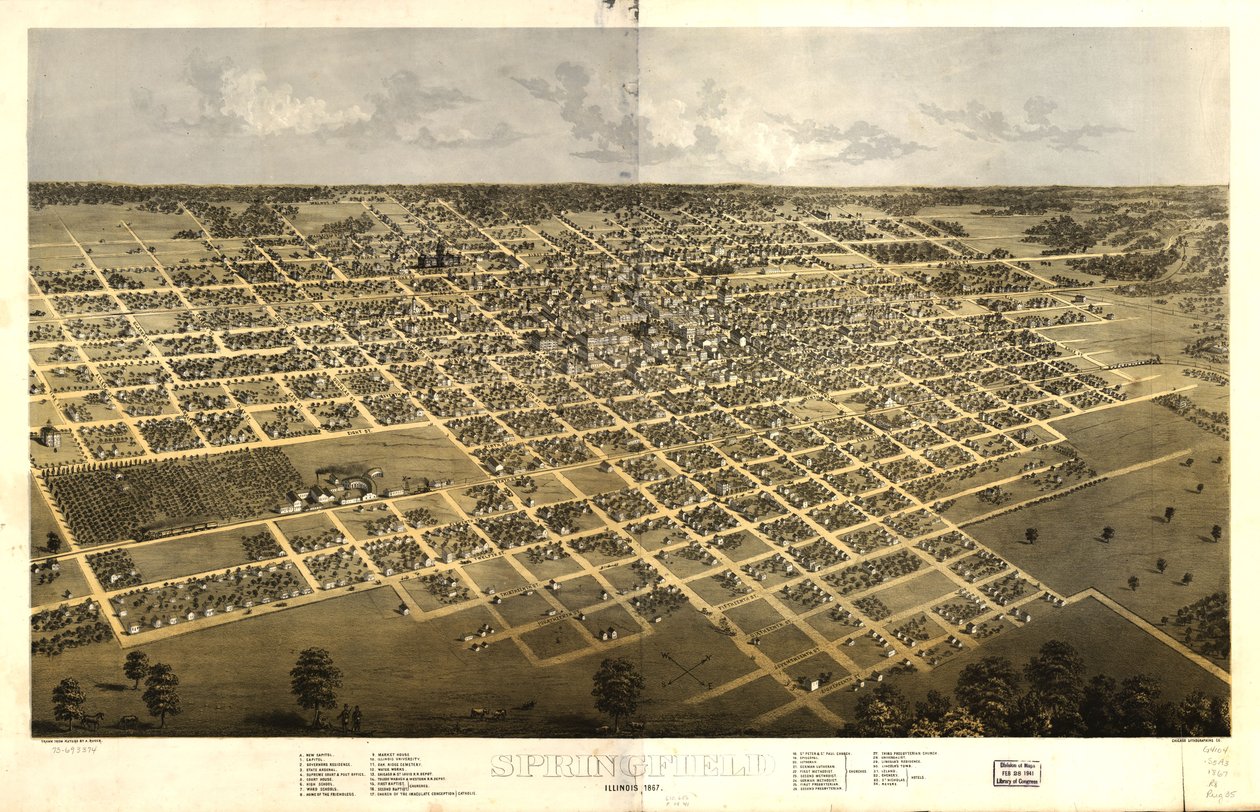 Springfield, Illinois 1867. autorstwa A.; Chicago Lithographing Co. Ruger