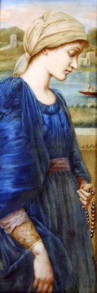 Flamma Vestalis według Sir E. C. Burne-Jonesa, ok. 1890 (akwarela na kości słoniowej) autorstwa A. Corsi Lalli