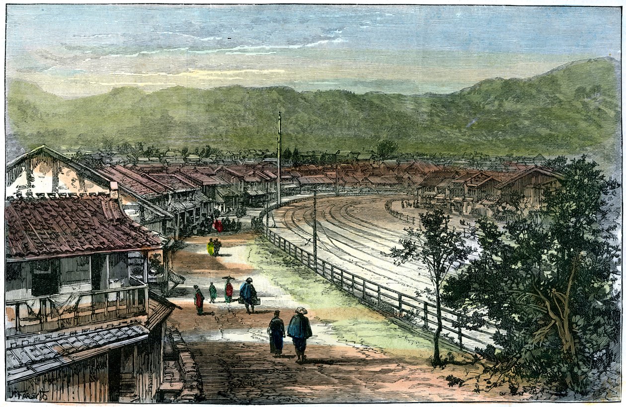 Linia kolejowa w pobliżu Kobe, Japonia, 1891 autorstwa A. Forsyth