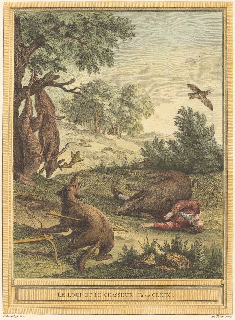 Wilk i Łowca autorstwa A. J. de Fehrt after Jean Baptiste Oudry