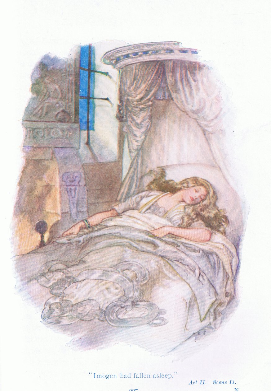 Imogen zasnęła (Cymbeline), z Tales from Shakespeare pub. przez Ward Lock & Co Ltd autorstwa A. Jackson