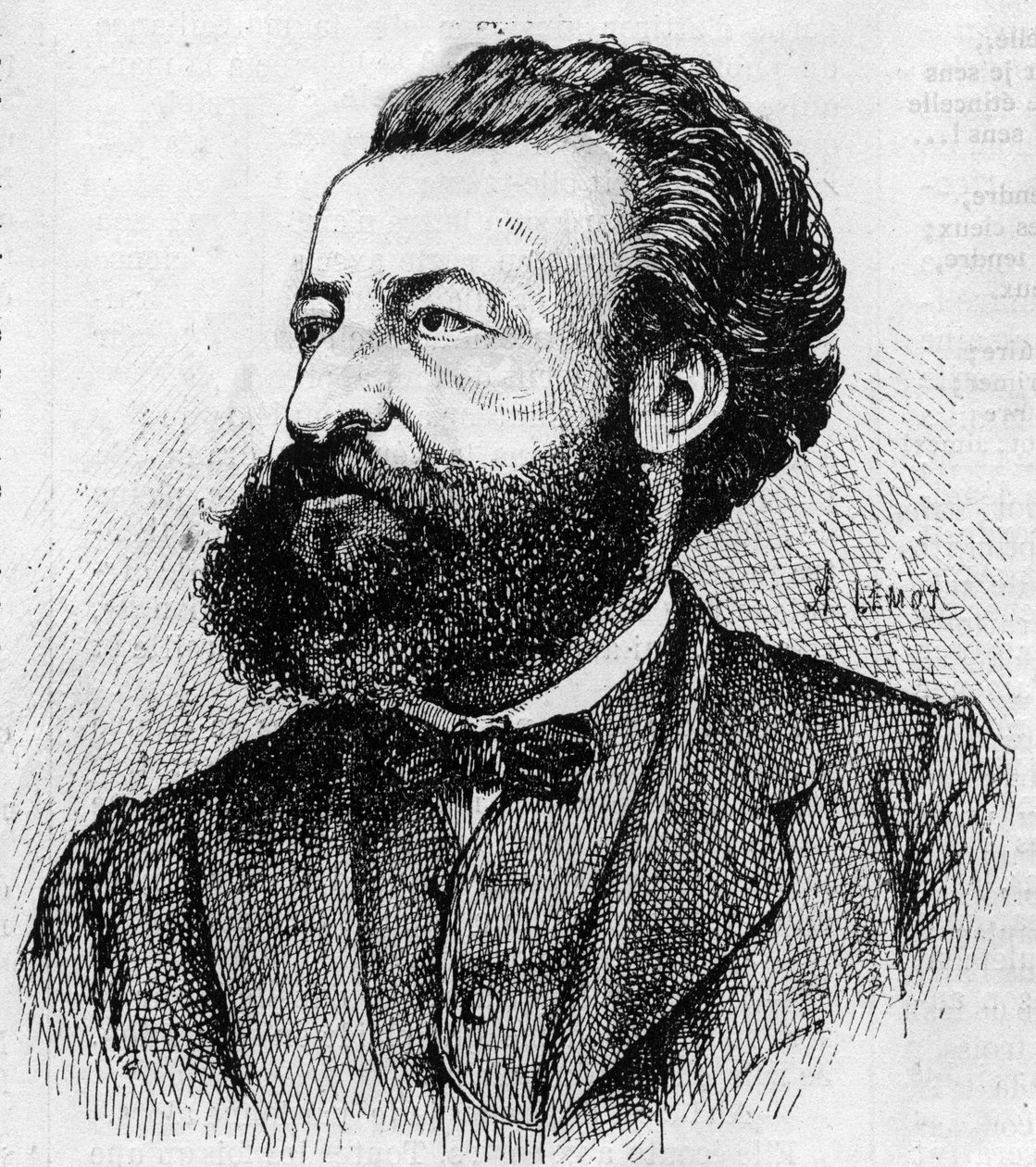 Portret Ulricha de Fonvielle (1833-1911), francuskiego dziennikarza i literata - Grawerowanie Lemota z 1870 roku autorstwa A Lemot