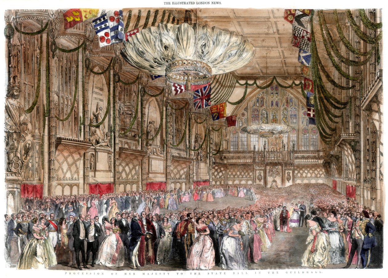 Procesja Jej Królewskiej Mości na bal państwowy w Guildhall, 1851. autorstwa A Mason