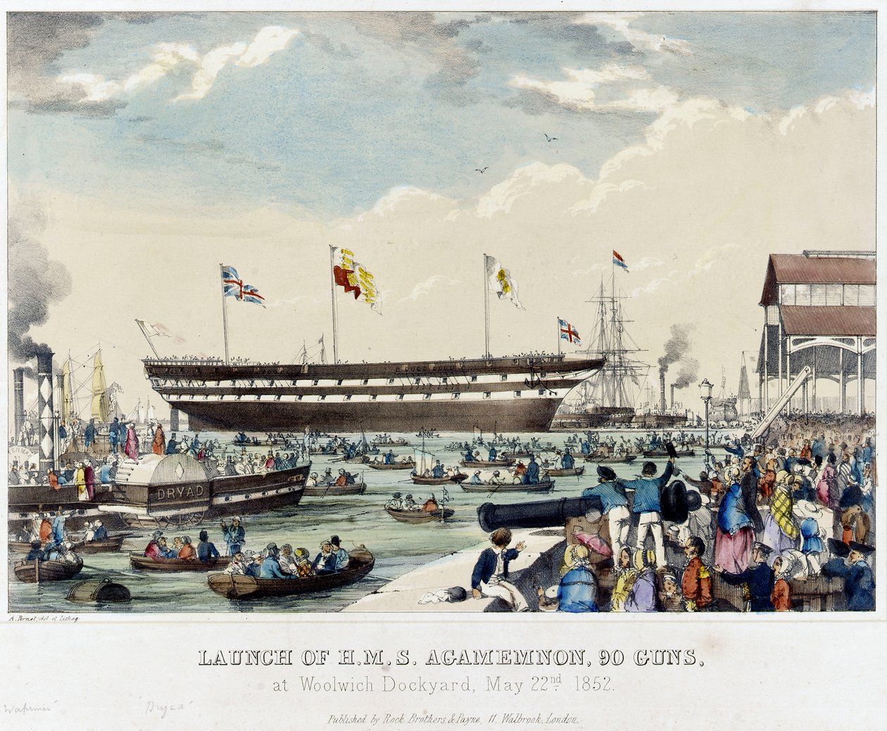 Wodowanie HMS "Agamemnon", 90 dział, w Woolwich Dockyard, 22 maja 1852 r. autorstwa A. Pernet