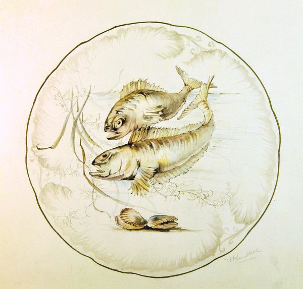 Wzór Wedgwood na talerz, ok.1880 (akwarela na papierze) autorstwa A. Proudlove