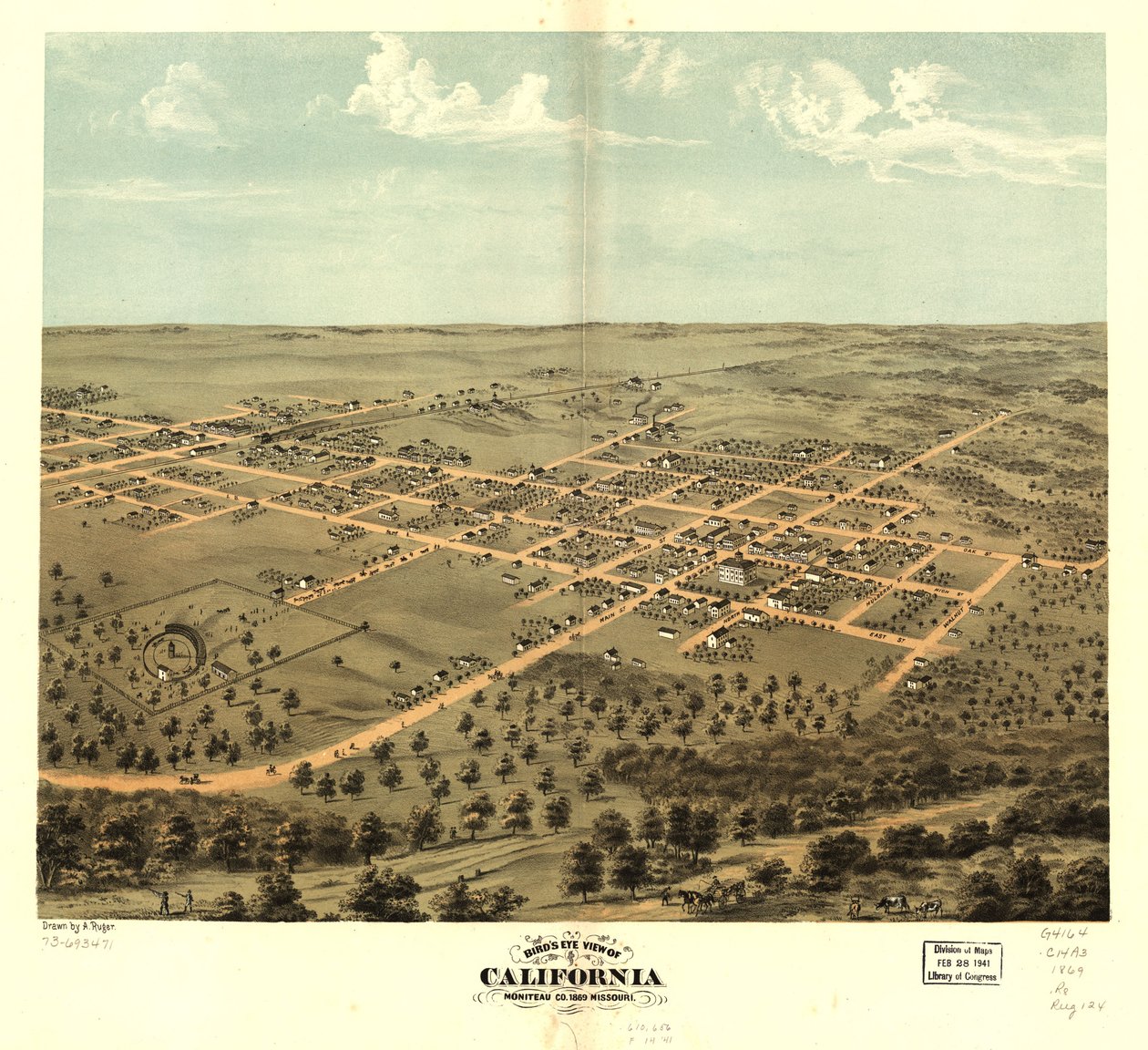 Widok Kalifornii z lotu ptaka, Moniteau Co., Missouri 1869. LOC 73693471 autorstwa A. Ruger