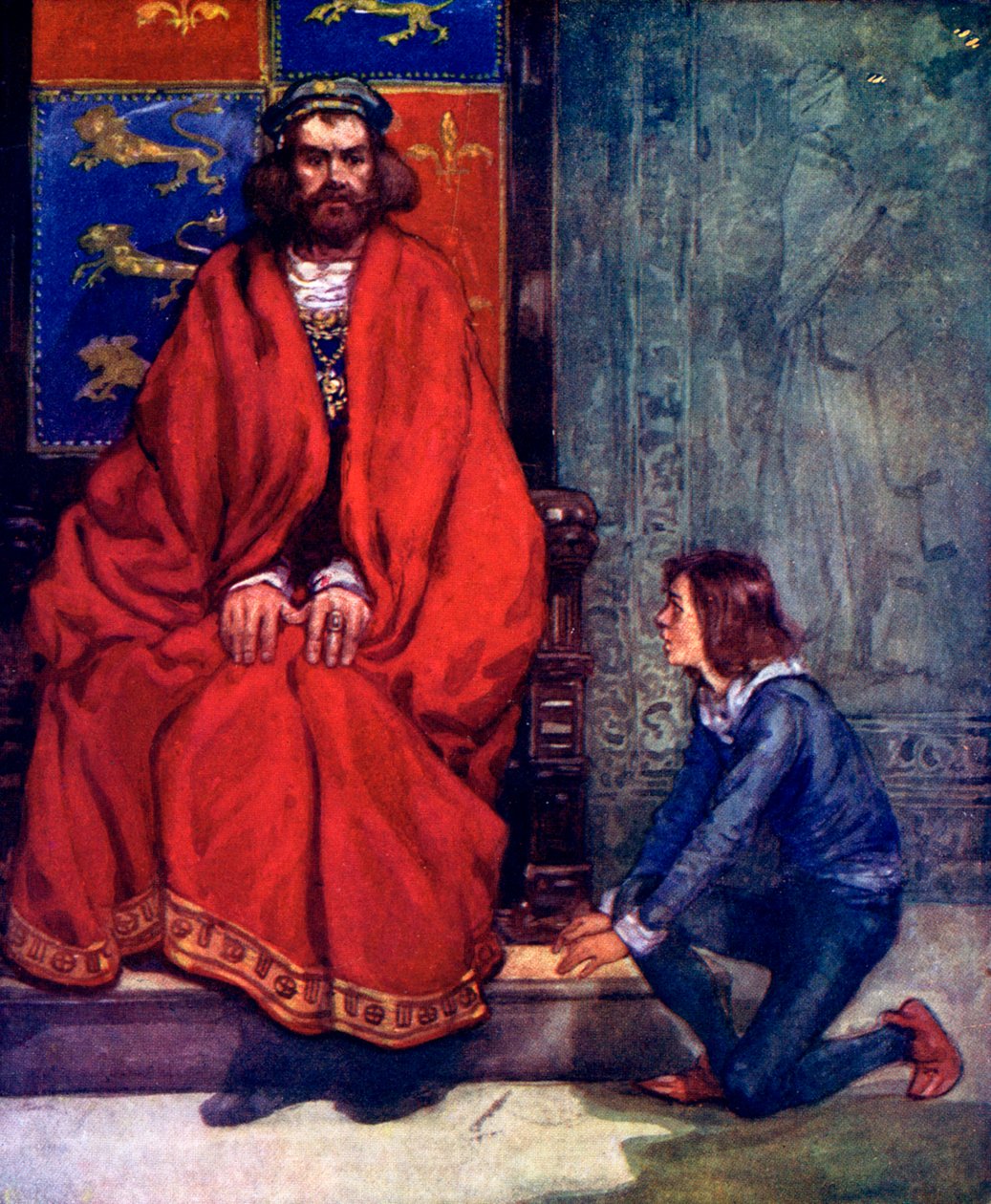 Mały chłopiec ukląkł przed królem i wybełkotał historię, 1120, 1905 autorstwa A. S. Forrest
