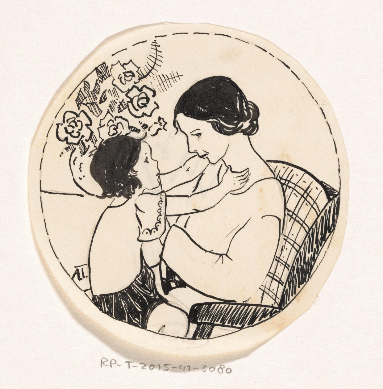 Dziewczyna na kolanach mamy autorstwa A. Tinbergen (signed by artist)