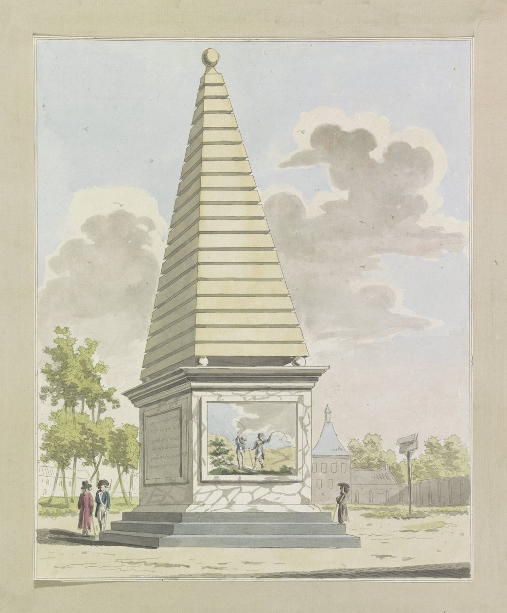 Dekoracja na Plantacji, 1795 Dziesięć tabliczek z dekoracjami na Alliantiefeest w Amsterdamie w 1795 roku (tytuł serii) autorstwa A. Verkerk