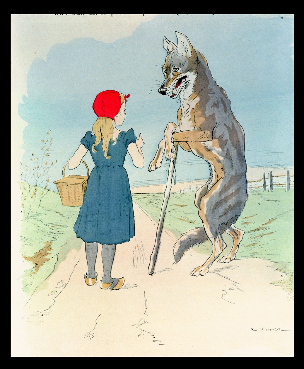 Ilustracja do „Czerwonego Kapturka” Charlesa Perraulta (1628-1703) (kolor grawerowany) autorstwa A. Vimar