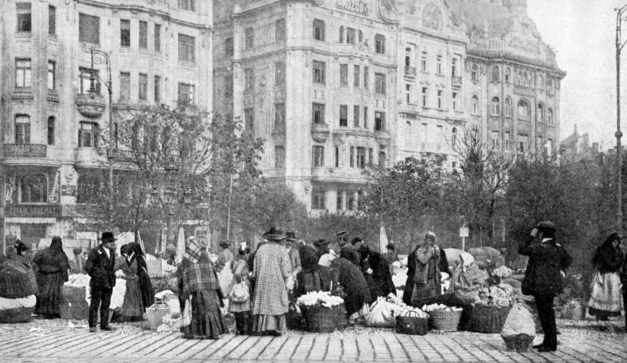 Wielki targ kwiatów, Budapeszt, Węgry, 1922. autorstwa A. W. Cutler