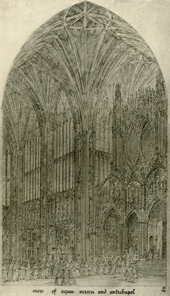 Rysunek architektoniczny: widok prospektu organowego i antykaplicy, 1833-1834, 1906. autorstwa A. W. N. Pugin
