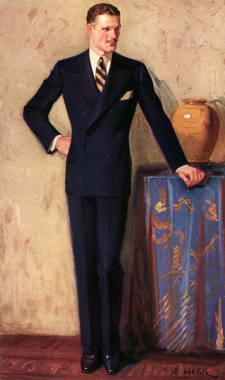 Ilustracja przedstawiająca mężczyznę noszącego dwurzędowy garnitur, c.1925 (druk) autorstwa A. Webb
