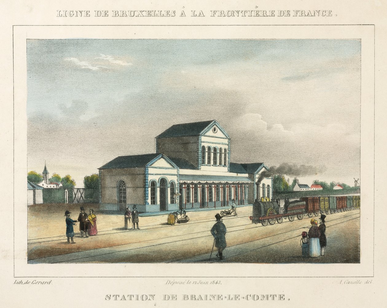 Stacja Braine-le-Comte, Belgia, grawerowane przez Gerarda, 1843 autorstwa A. after Canelle