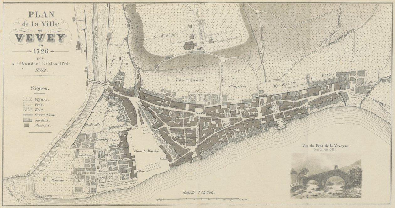 Mapa miasta Vevey w 1726 r. autorstwa A. de Mandrot
