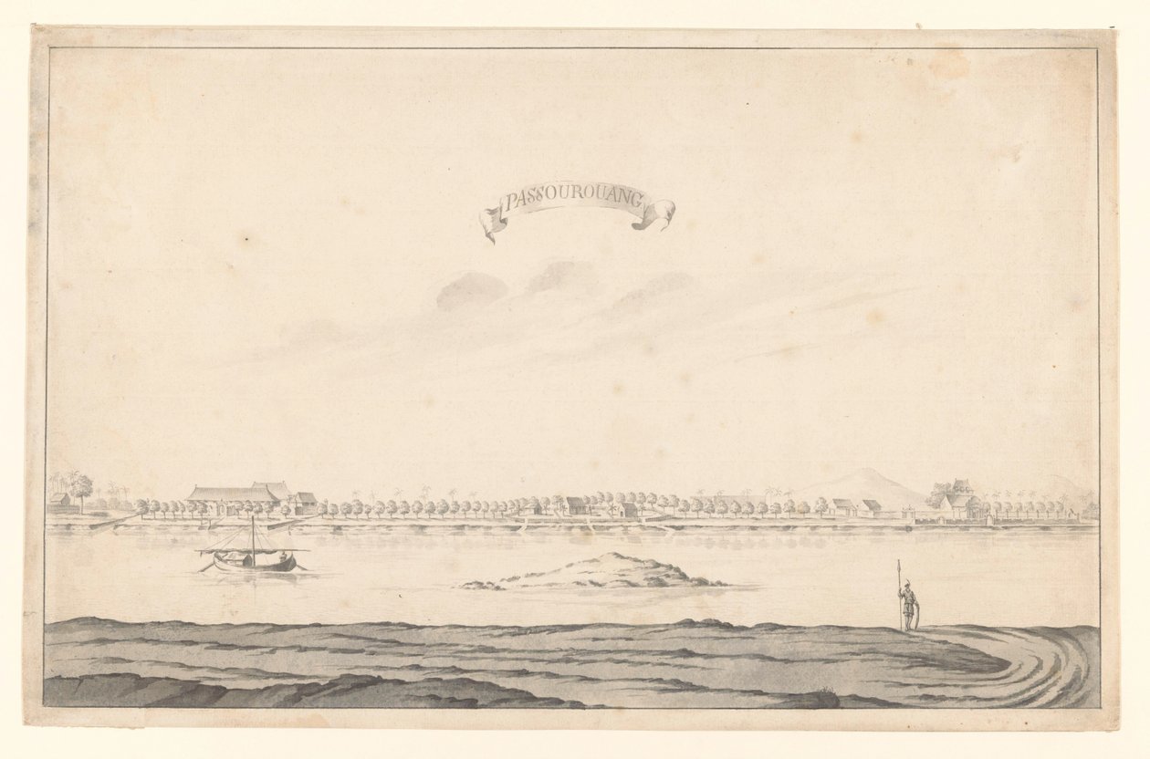Widok Passoeroean Passourouang (tytuł na obiekcie) autorstwa A. de Nelly (possibly)
