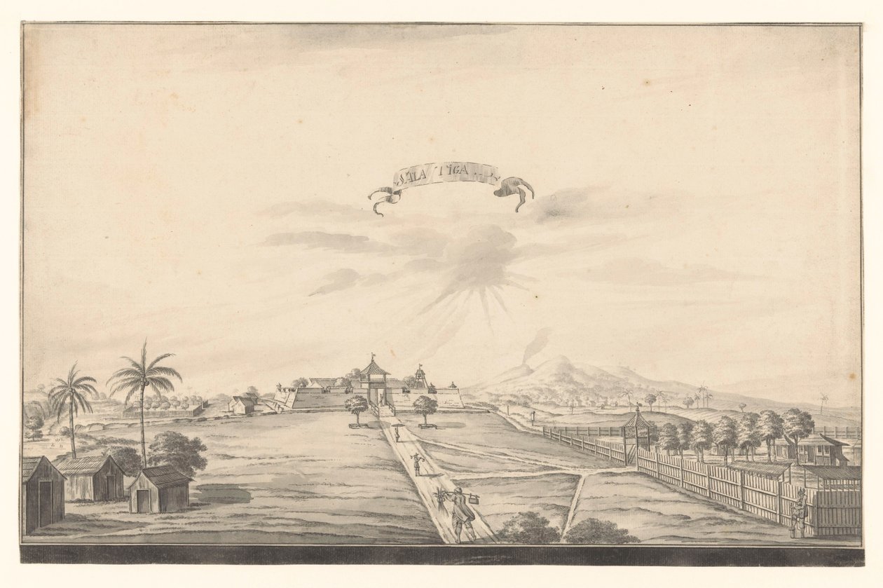 Widok na twierdzę Salatiga Salatiga (tytuł na obiekcie) autorstwa A. de Nelly (possibly)