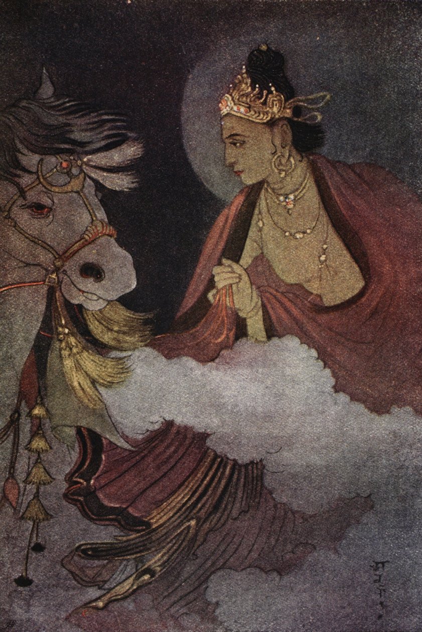 Wyjazd księcia Siddharthy, ilustracja z „Mity hinduistów i buddystów” autorstwa siostry Nivedity i Anandy Coomaraswamy autorstwa Abanindranath Tagore