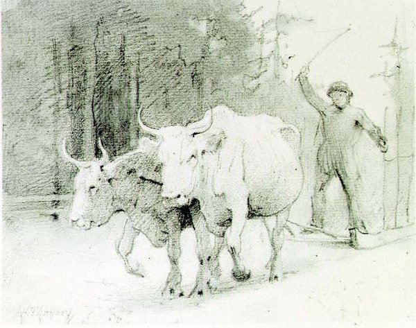 Francuski chłop prowadzący woły (węgiel na papierze) autorstwa Abbott Handerson Thayer