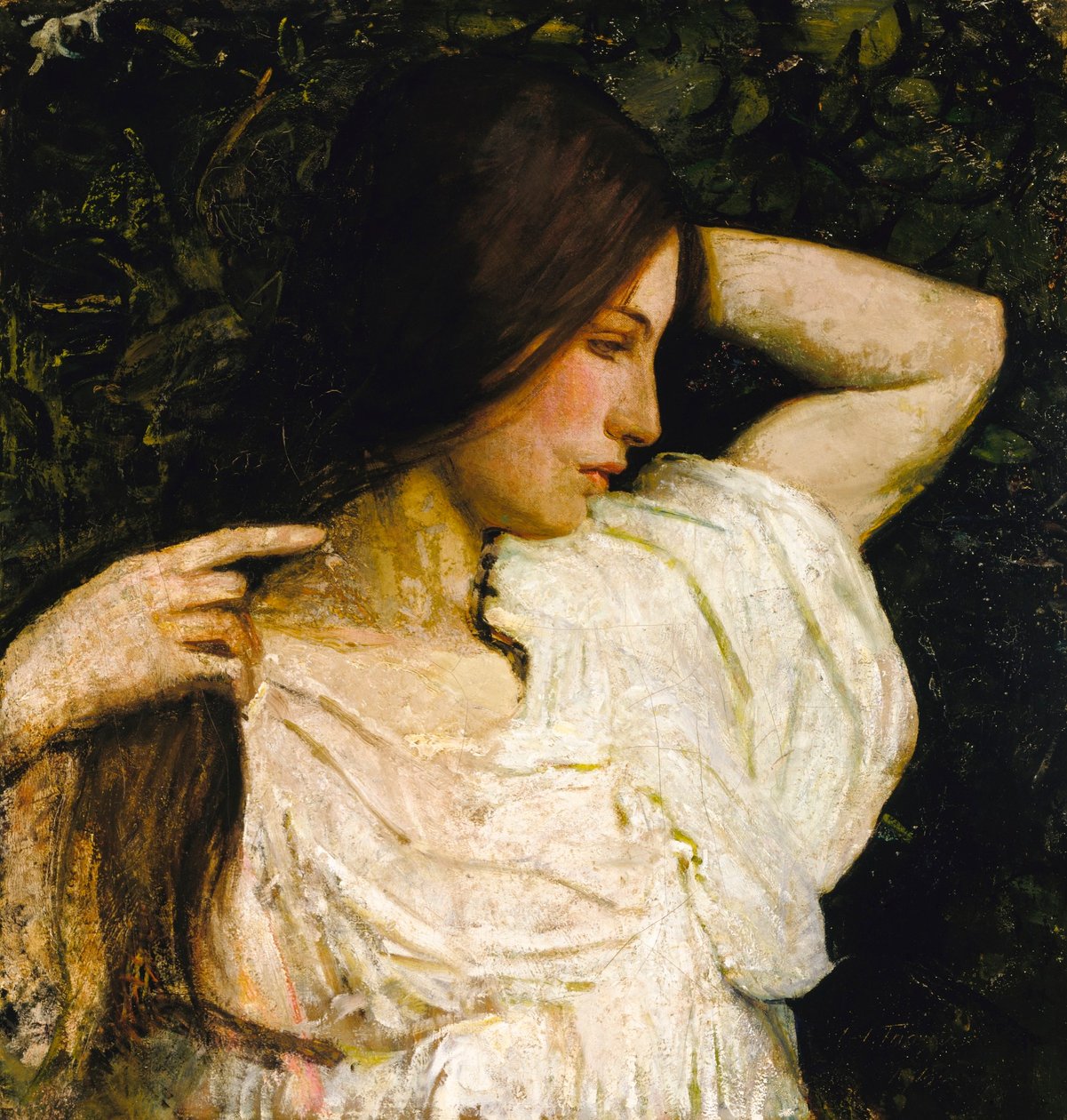 Dziewczyna układająca włosy autorstwa Abbott Handerson Thayer