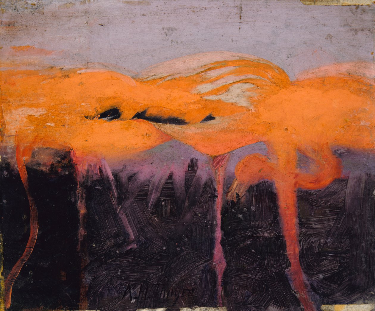Czerwone flamingi, studium do książki Ukrywanie zabarwienia w królestwie zwierząt, ca. 1905-1909. autorstwa Abbott Handerson Thayer