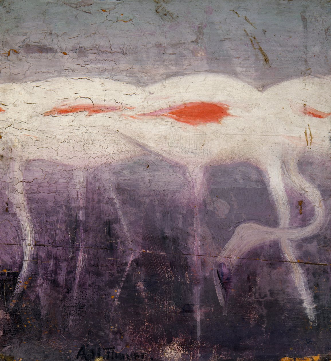 Białe flamingi, studium do książki Ukrywanie zabarwienia w królestwie zwierząt, ca. 1905-1909. autorstwa Abbott Handerson Thayer