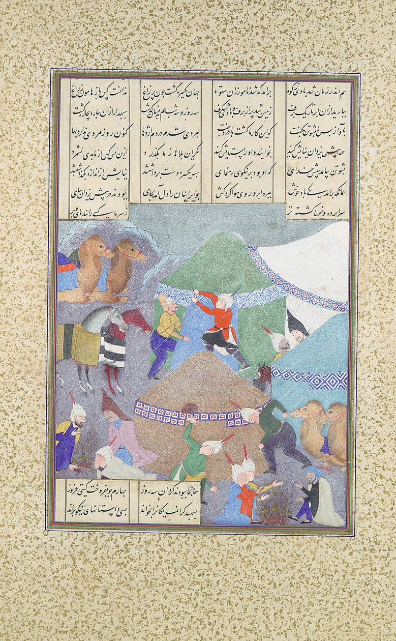Szósty kurs Isfandiyara: Przechodzi przez śnieg, Folio 438r z..., ca. 1525-30. autorstwa 