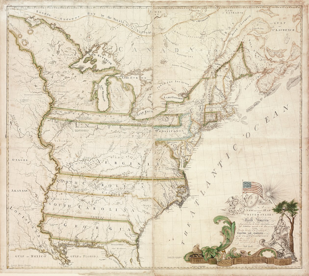 Pierwsza narodowa mapa Ameryki, 1784 autorstwa Abel Buell
