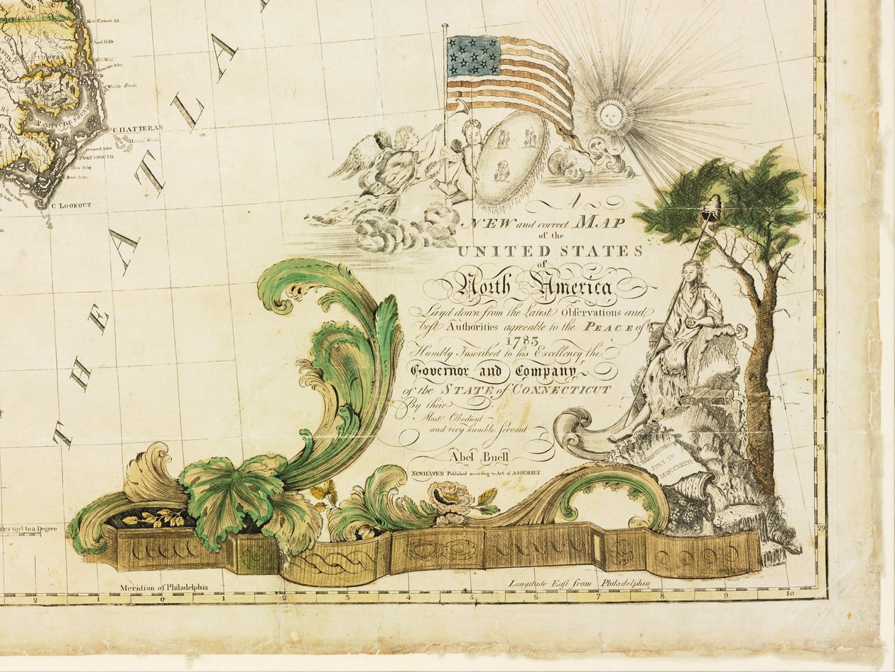 Pierwsza narodowa mapa Ameryki, 1784 autorstwa Abel Buell