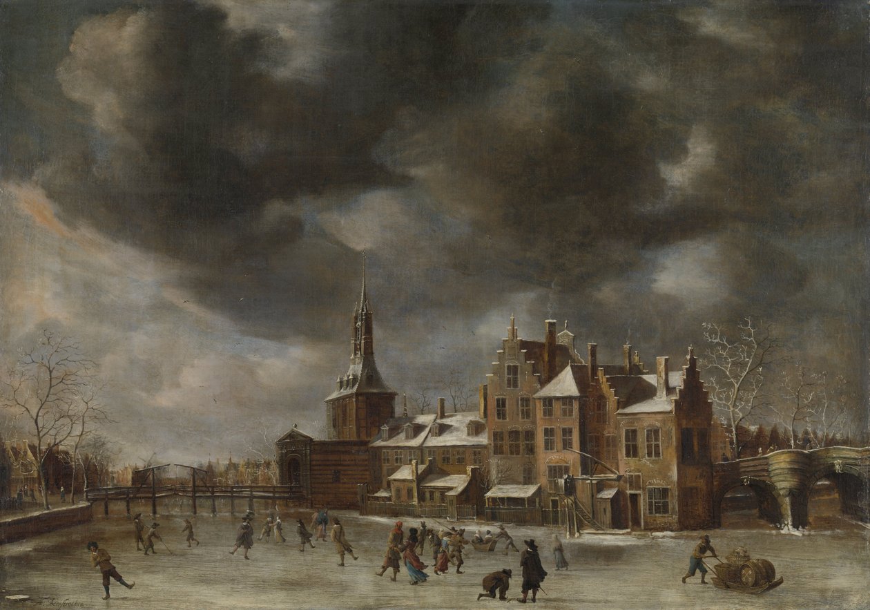 Blauwpoort w Lejdzie zimą autorstwa Jan Abrahamsz. Beerstraten
