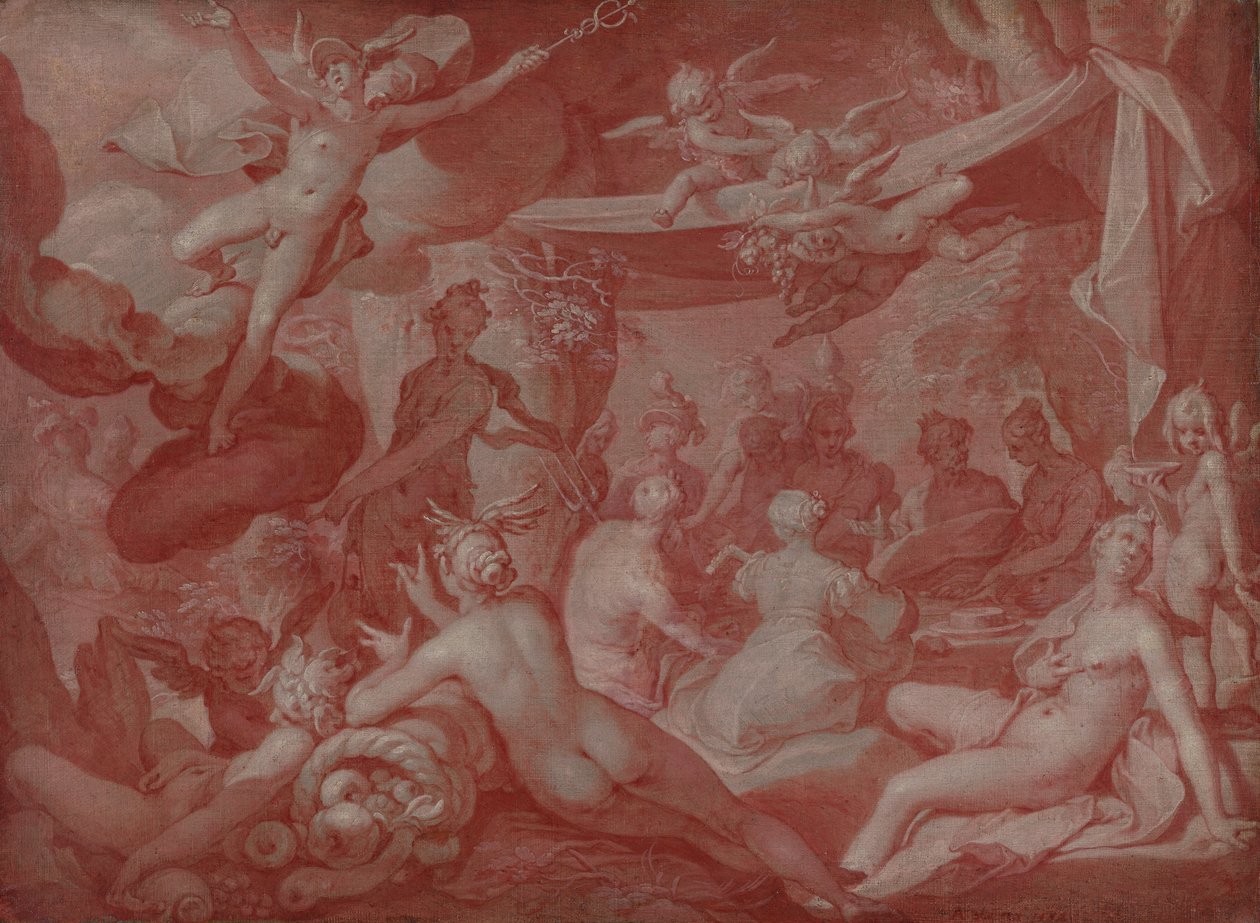 Posiłek bogów, prawdopodobnie posiłek na weselu Peleusa i Tetydy autorstwa Abraham Bloemaert