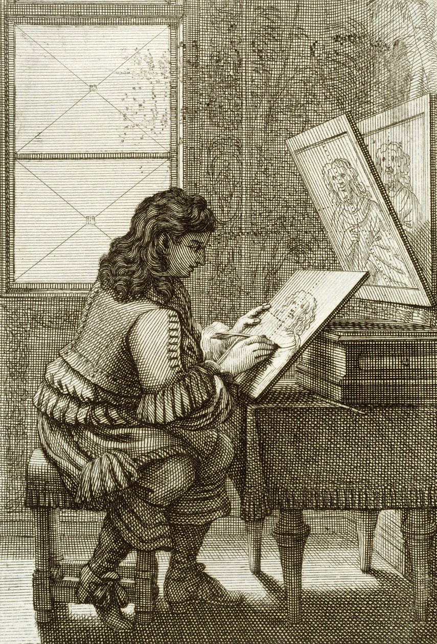 Artysta kopiujący na tabliczce grawerskiej, drukowany 1737 autorstwa Abraham Bosse