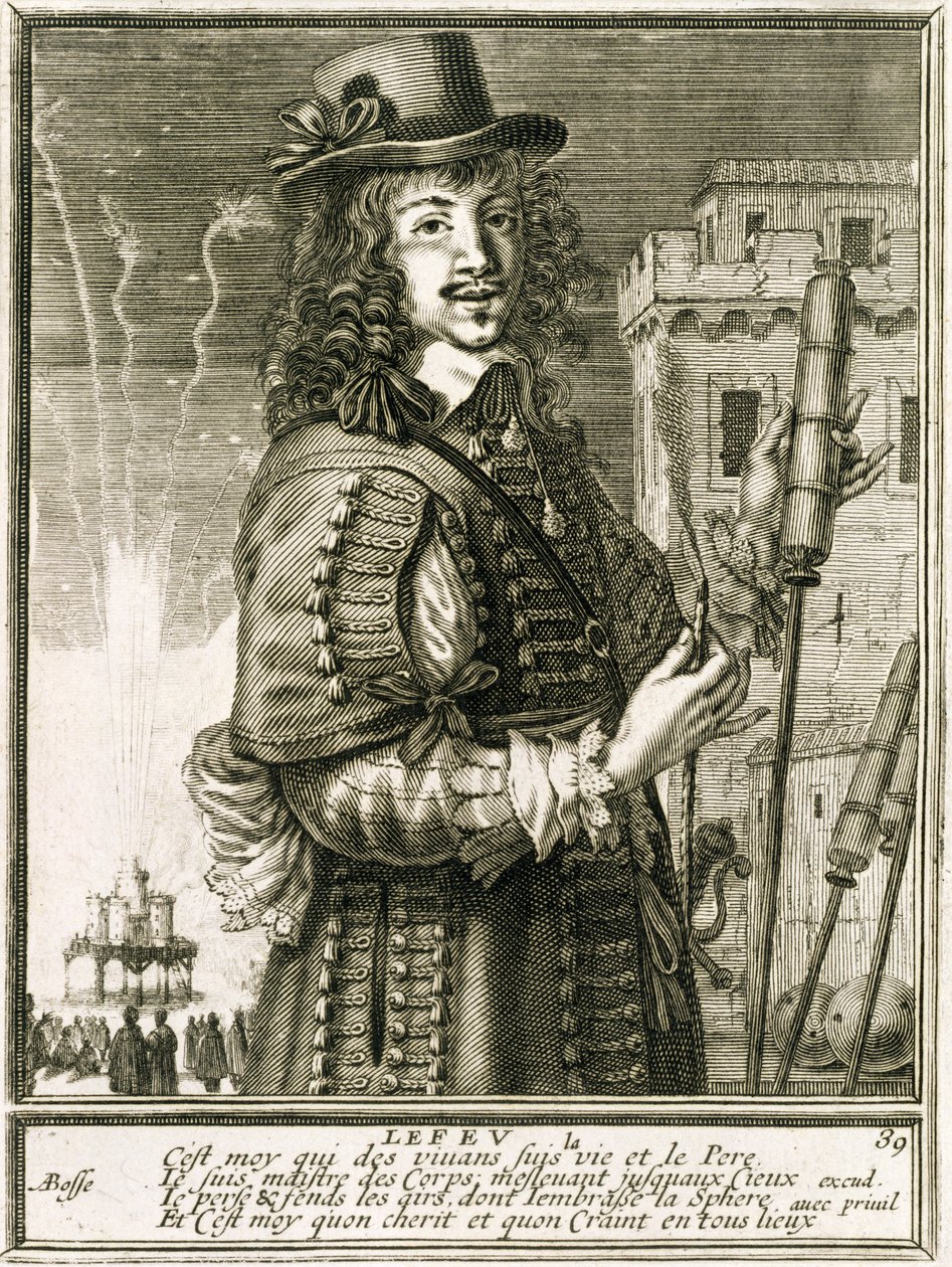 Człowiek z rakietą z fajerwerkami, ze „Zbioru figurek do nauki rysowania bez mistrza”, 1737 autorstwa Abraham Bosse