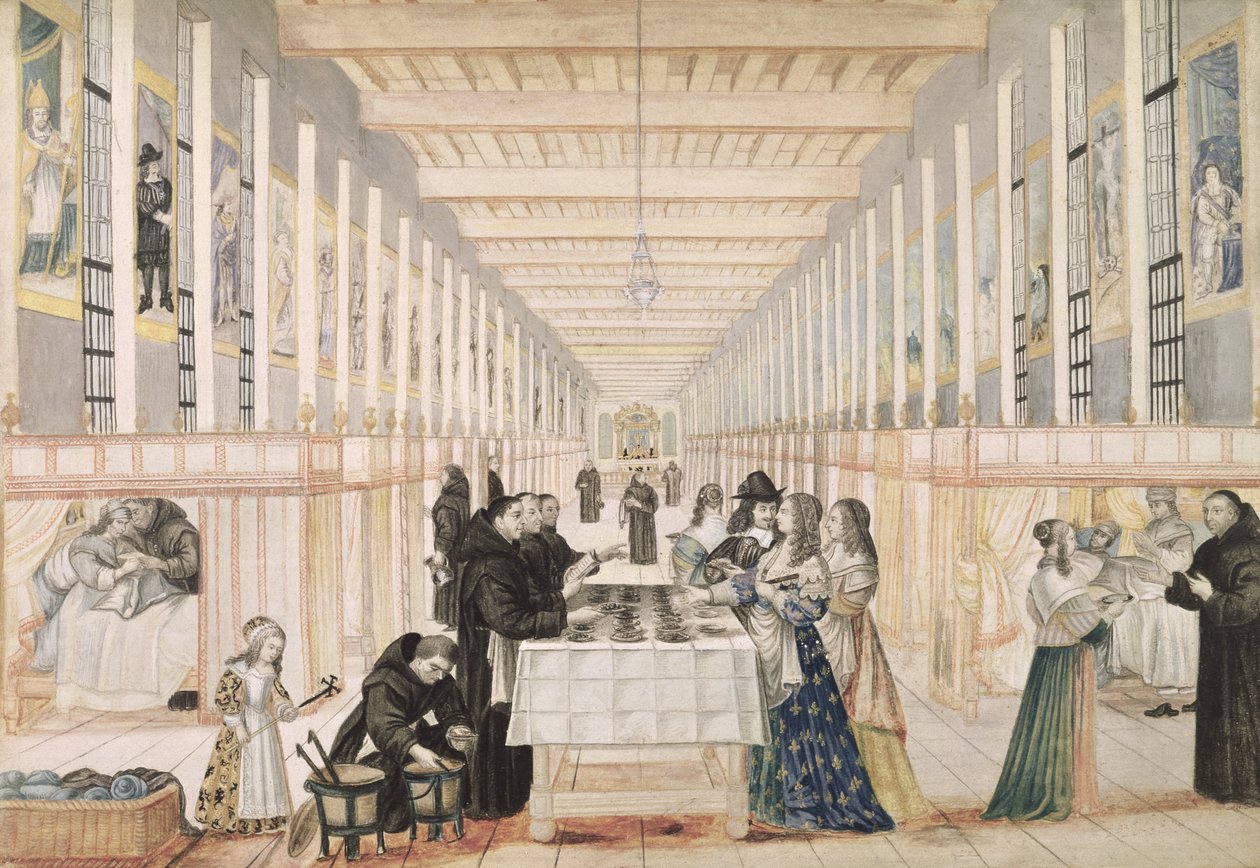 Infirmeria Sióstr Miłosierdzia podczas wizyty Anny Austriaczki (1601-66) ok. 1640 (patrz także 159214) autorstwa Abraham Bosse