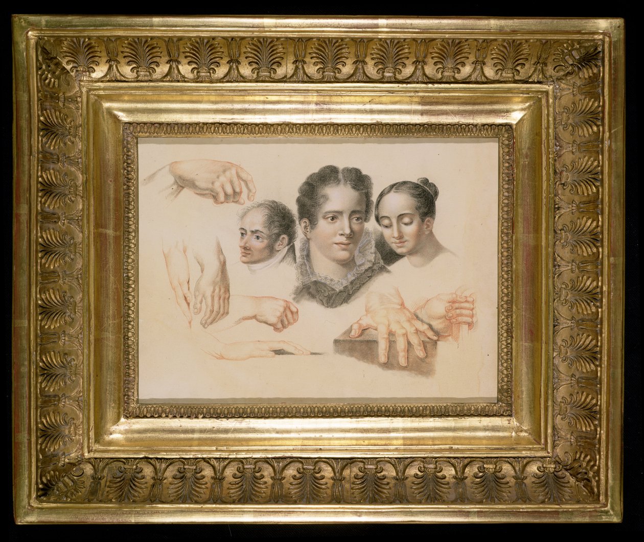 Studia kobiecych i męskich głów i rąk, 1815 (czerwona i czarna kreda na papierze) autorstwa Abraham Constantin