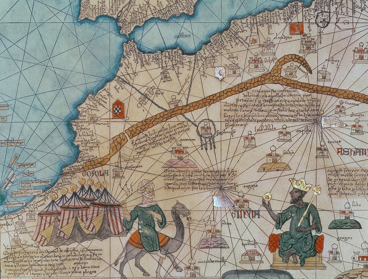 Fragment atlasu katalońskiego, 1375 (welum) (szczegół z 151844) autorstwa Abraham Cresques