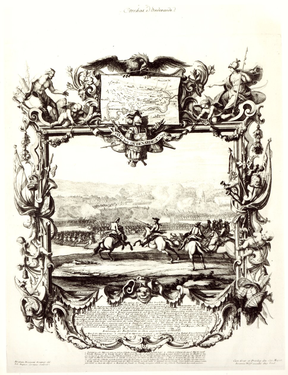 Bitwa pod Oudenaarde, 11 lipca 1708, rytowana przez Jeremiasa Wolffa i Johanna Augusta Corvinusa (1683-1738) autorstwa Abraham Drentwett