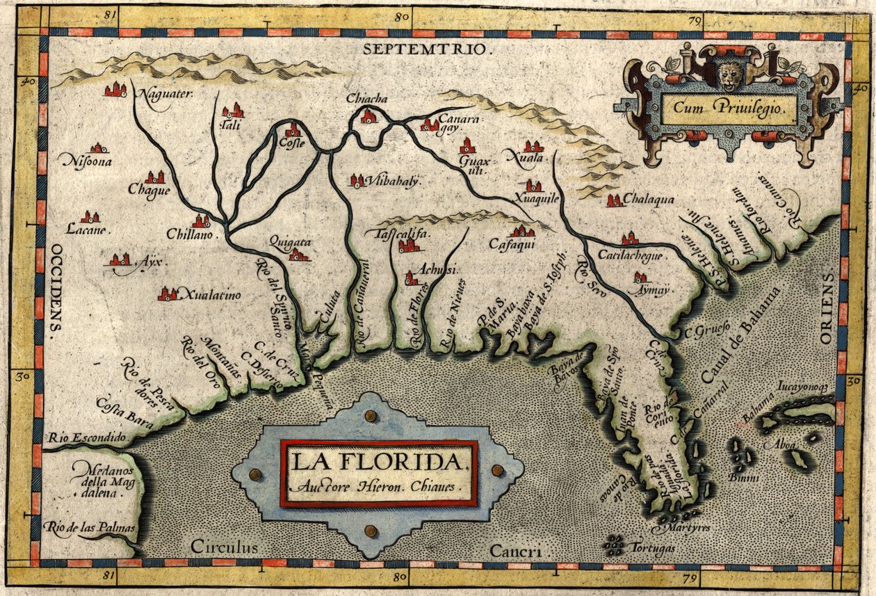 Mapa Florydy, ok. 1584 r. (rycina ręcznie kolorowana) autorstwa Abraham Ortelius